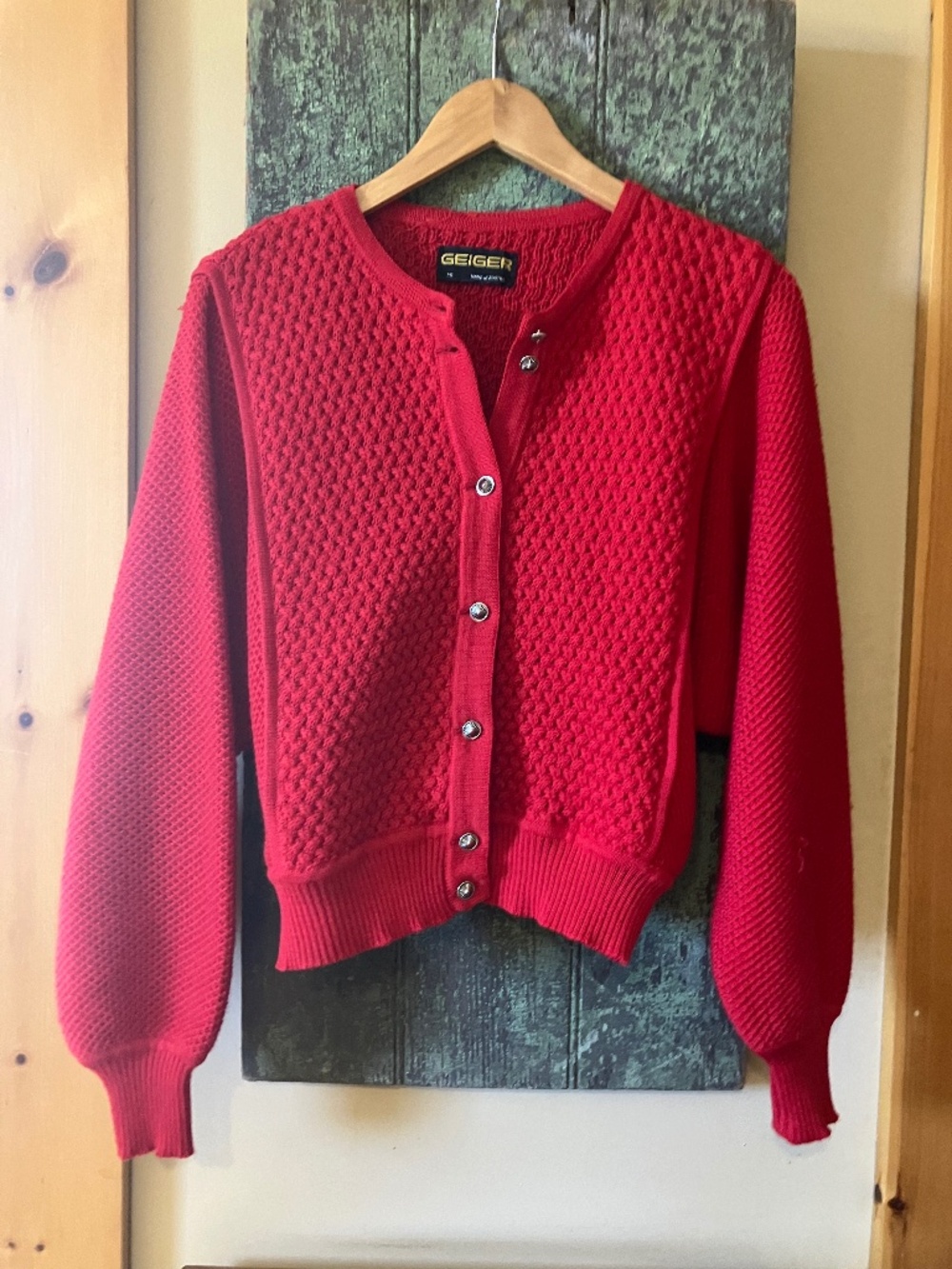 1980s Geiger Red Wool Cardigan | Batwing Sleeve | EU 40 (US 8–10)